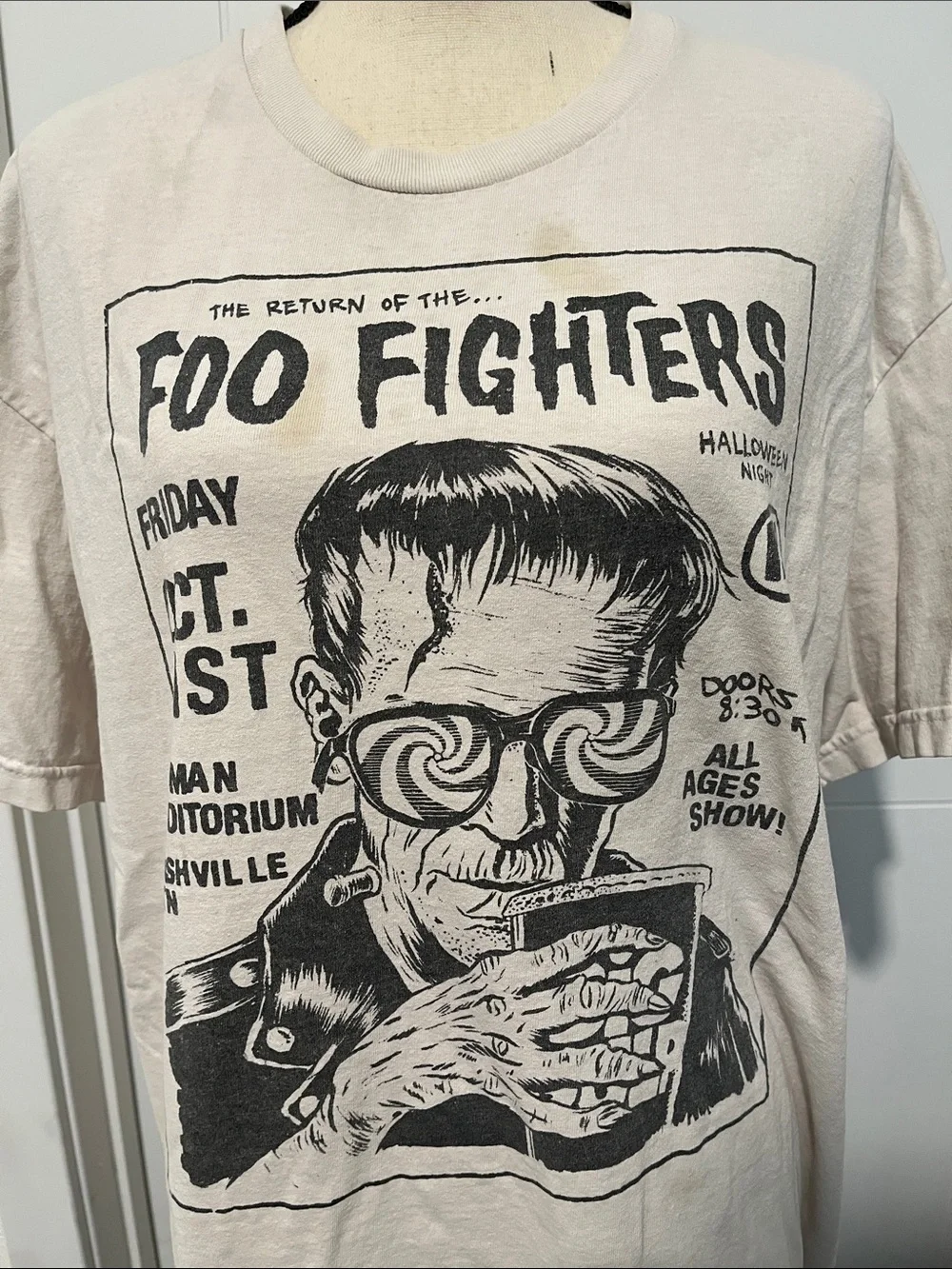 Foo Fighters Frankenstein Oct 31st Nashville TN White Graphic Band T-Shirt